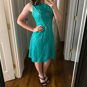 Eliza J Teal Nude Lace Cocktail Short Dress Size 8